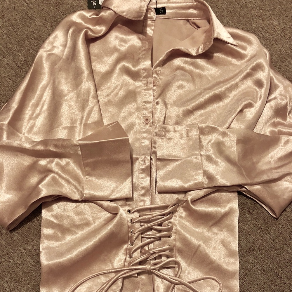 PINK Nastygal “silk” corset shirt